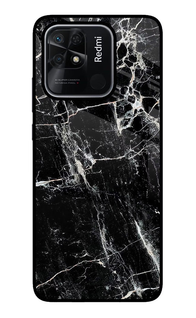 Black Marble Texture Redmi 10/10 Power Glass Case Back Cover by Casekaro