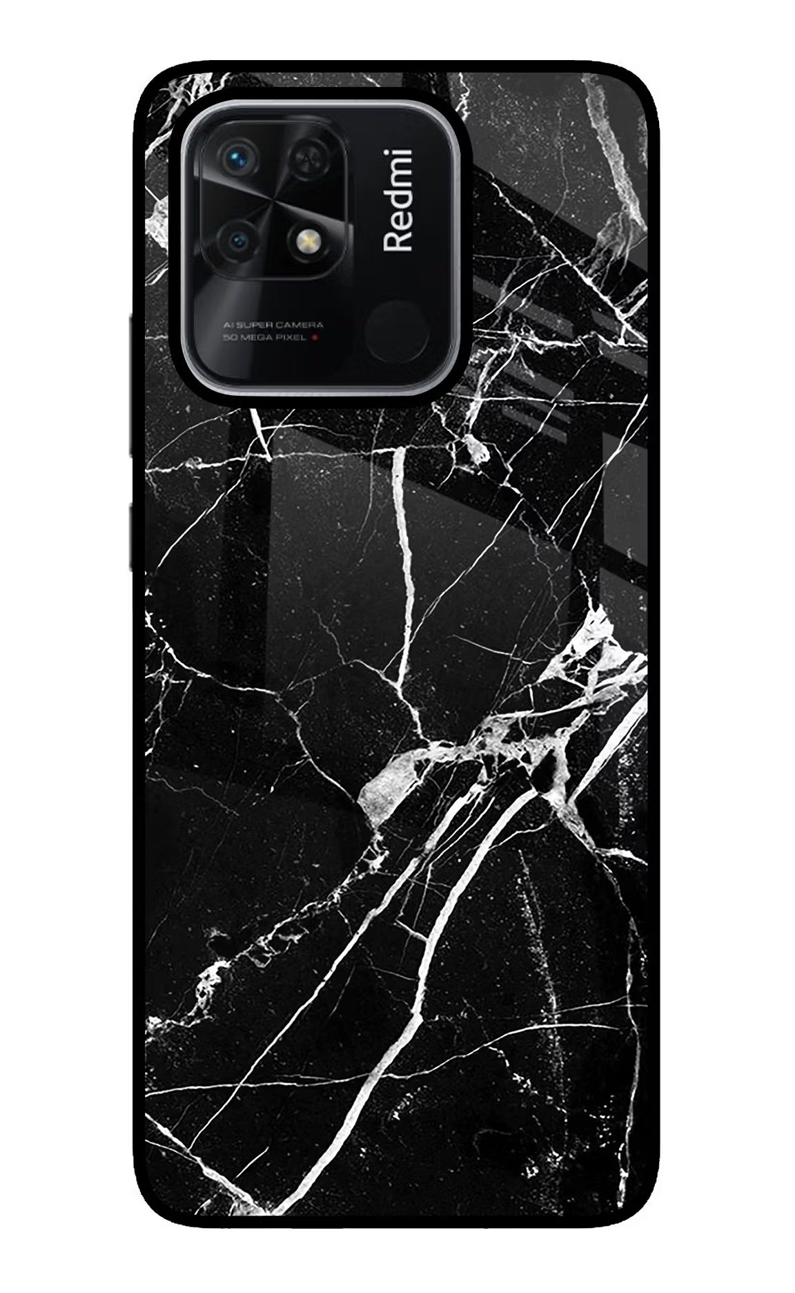 Black Marble Pattern Redmi 10/10 Power Glass Case Back Cover by Casekaro