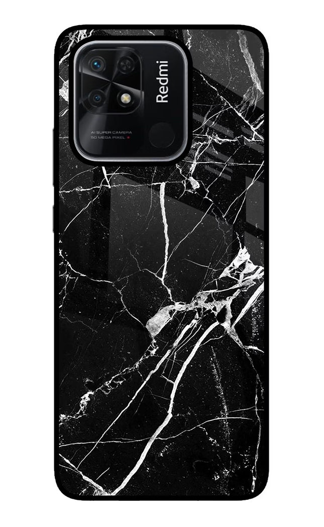 Black Marble Pattern Redmi 10/10 Power Glass Case Back Cover by Casekaro