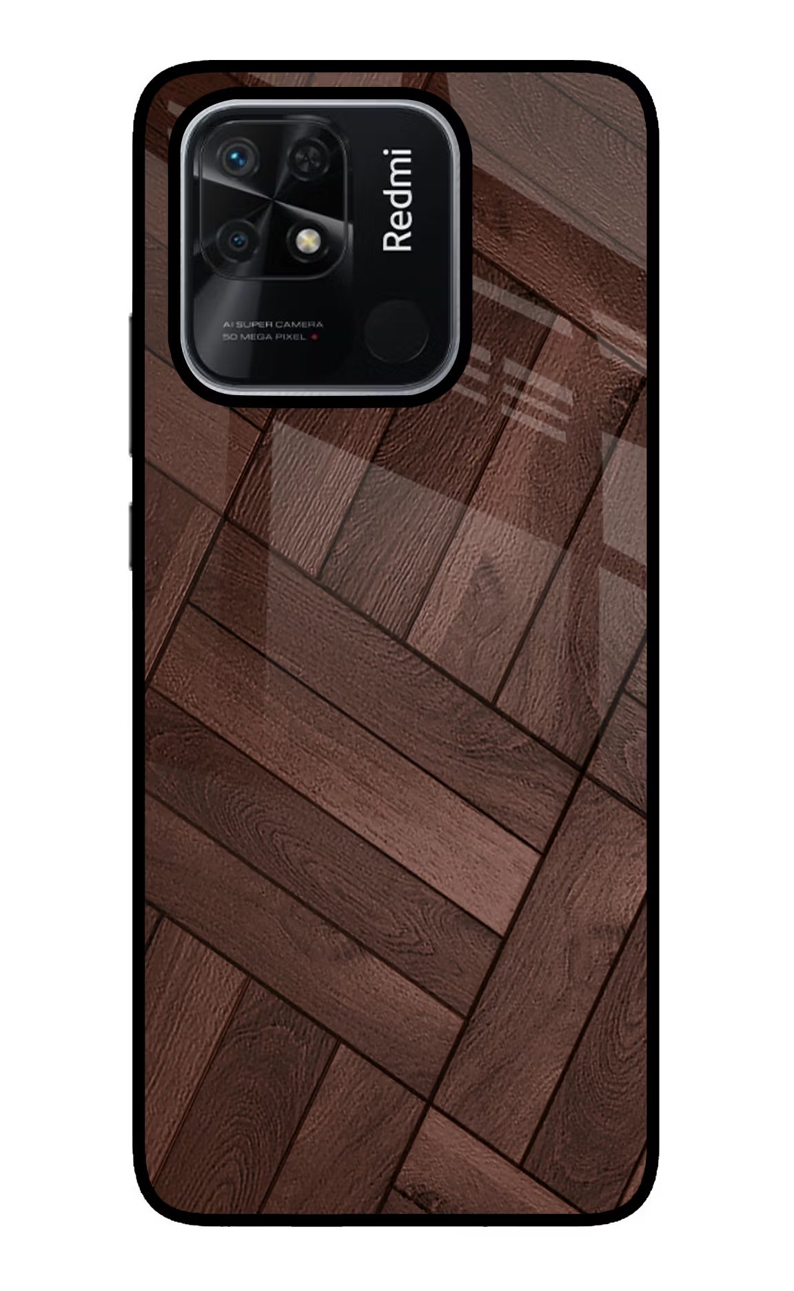 Wooden Texture Design Redmi 10/10 Power Glass Case Back Cover by Casekaro