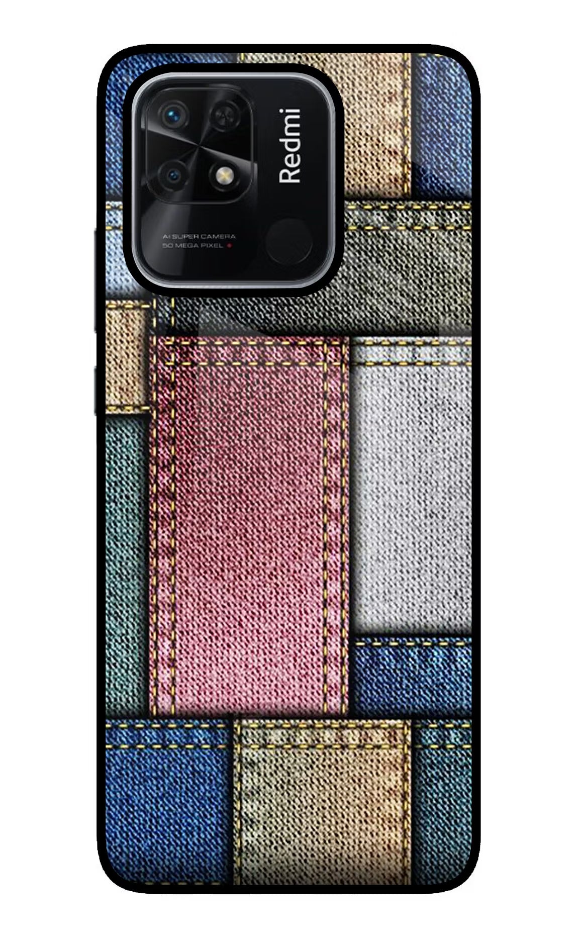 Multicolor Jeans Redmi 10/10 Power Glass Case Back Cover by Casekaro