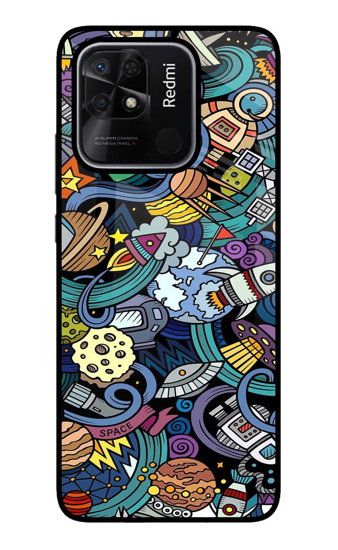 Space Abstract Redmi 10/10 Power Glass Case Back Cover by Casekaro