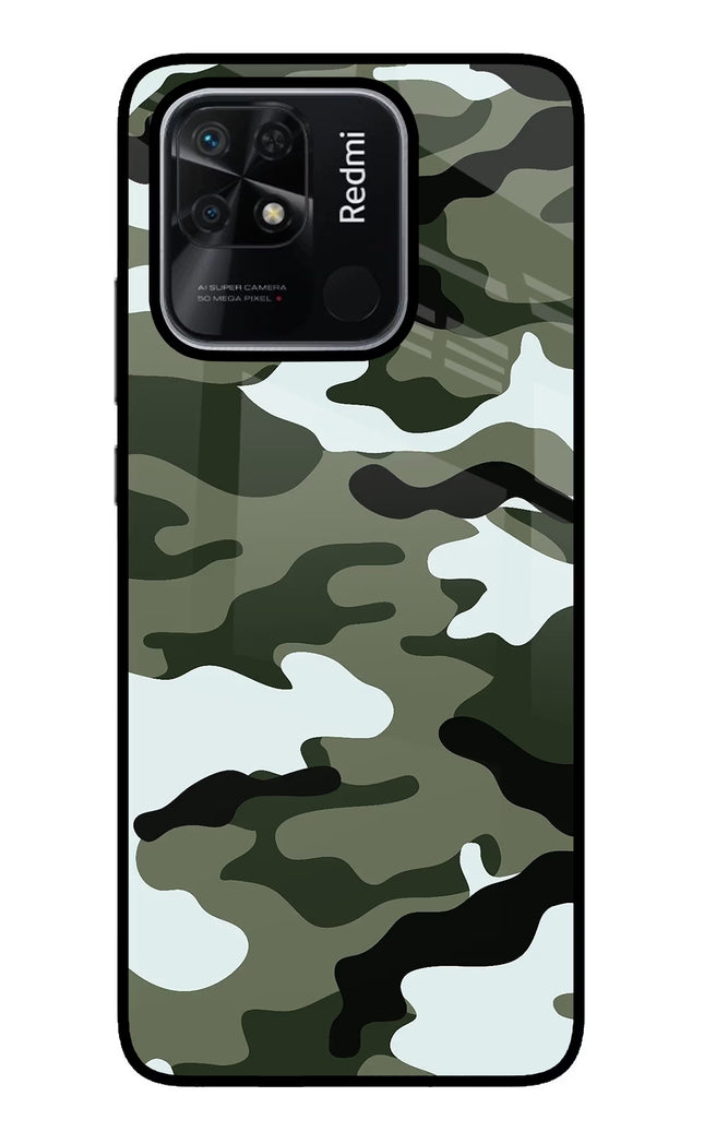 Camouflage Redmi 10/10 Power Glass Case Back Cover by Casekaro
