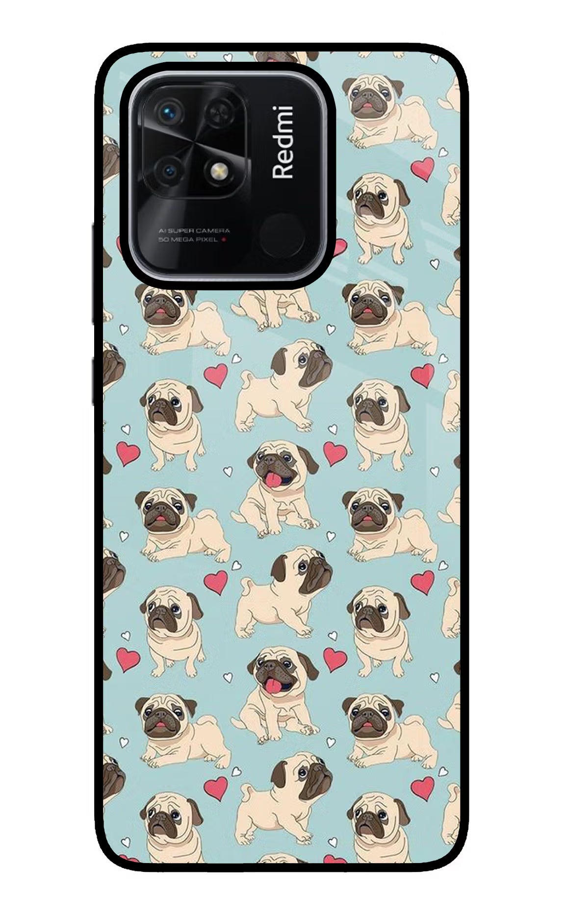 Pug Dog Redmi 10/10 Power Glass Case Back Cover by Casekaro
