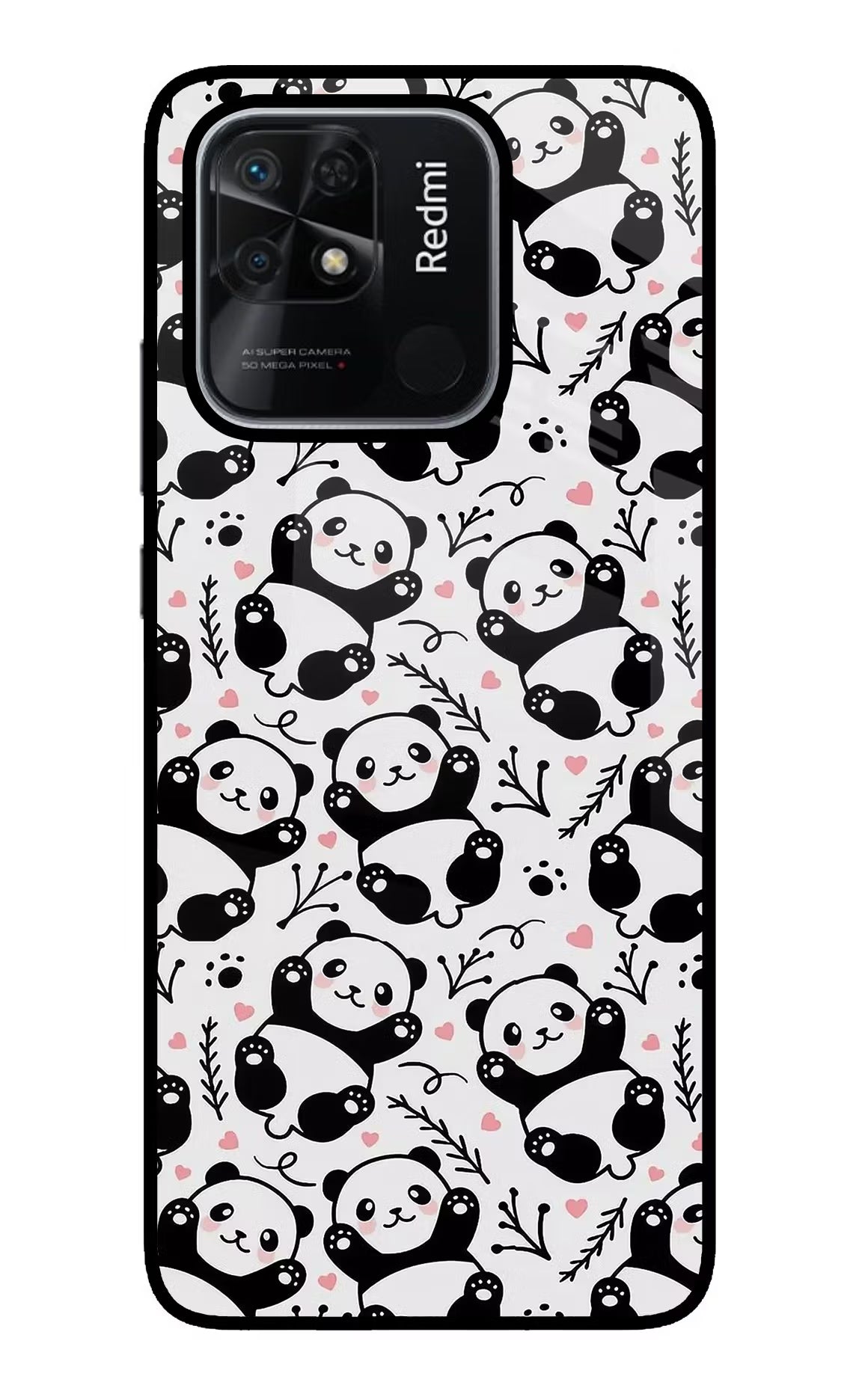 Cute Panda Redmi 10/10 Power Glass Case Back Cover by Casekaro