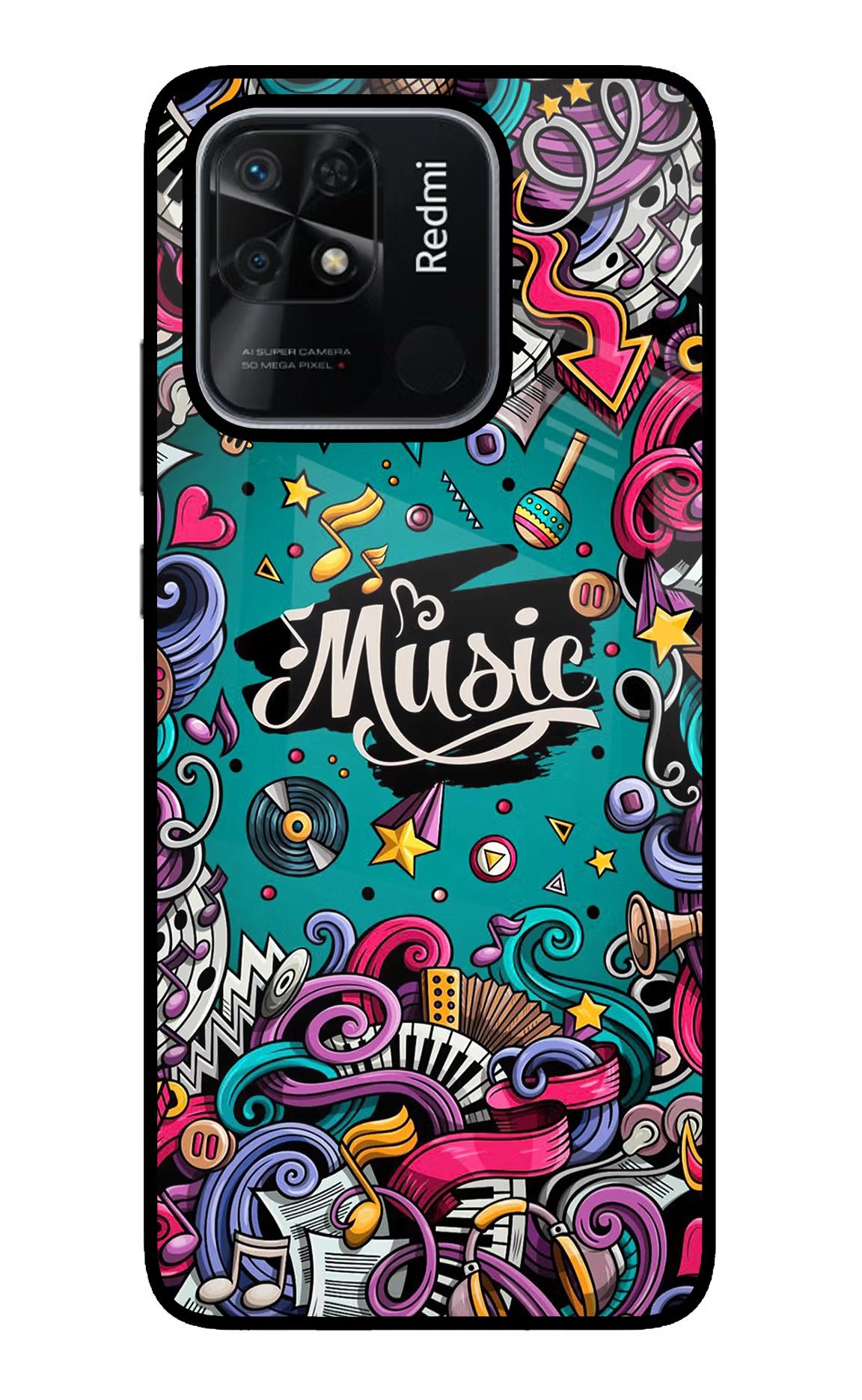 Music Graffiti Redmi 10/10 Power Glass Case Back Cover by Casekaro