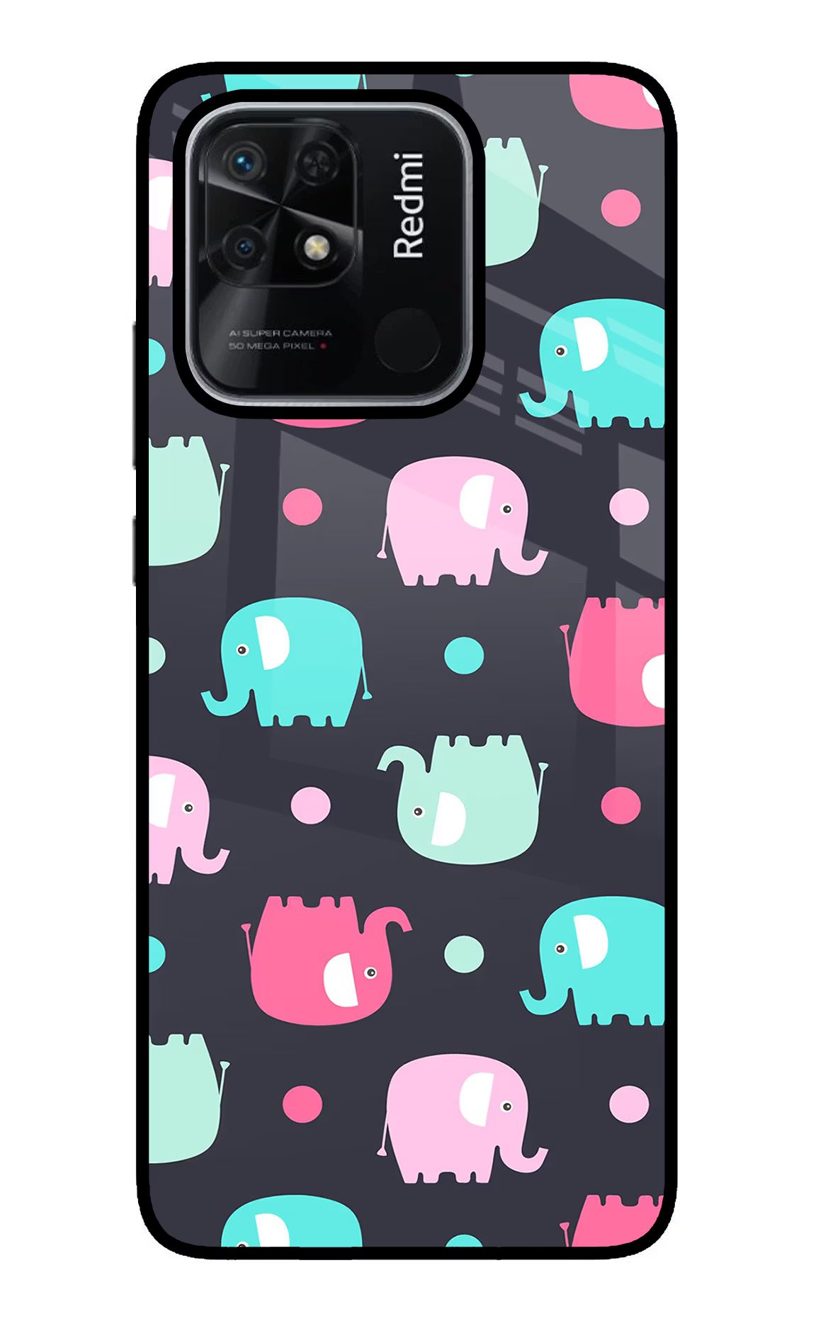 Elephants Redmi 10/10 Power Glass Case Back Cover by Casekaro