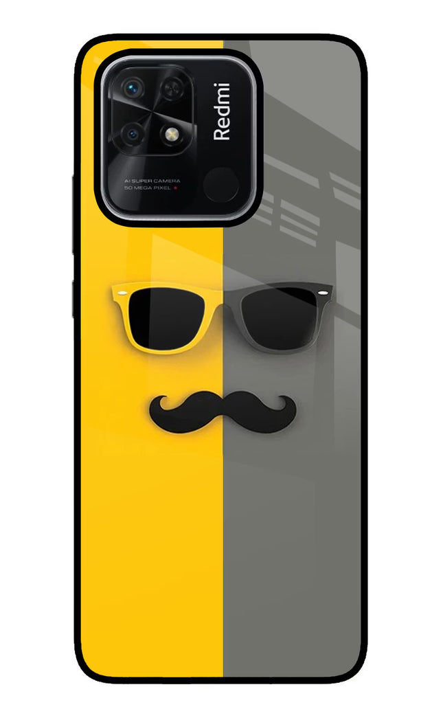 Sunglasses with Mustache Redmi 10/10 Power Glass Case Back Cover by Casekaro