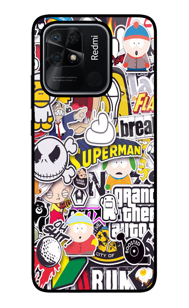 Sticker Bomb Redmi 10/10 Power Glass Case Back Cover by Casekaro