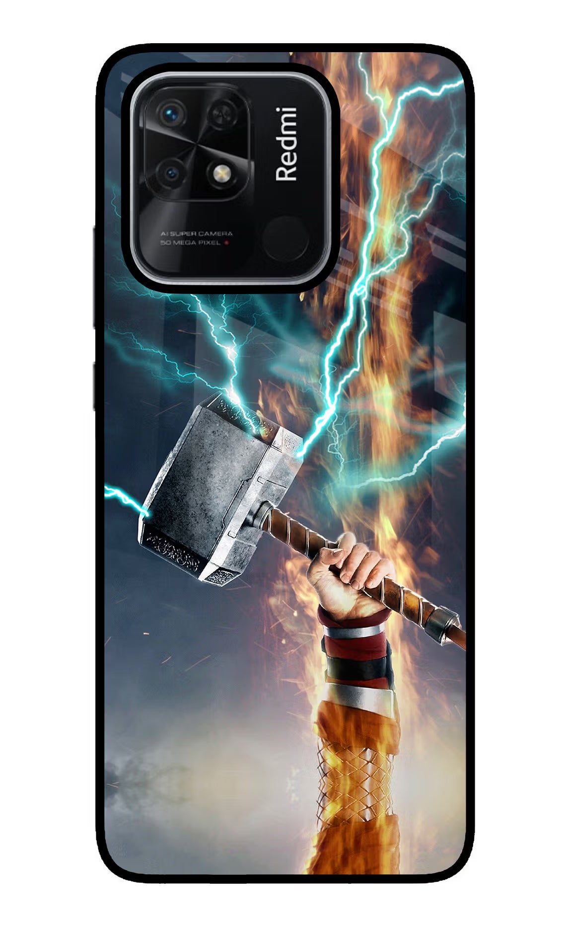 Thor Hammer Mjolnir Redmi 10/10 Power Glass Case Back Cover by Casekaro