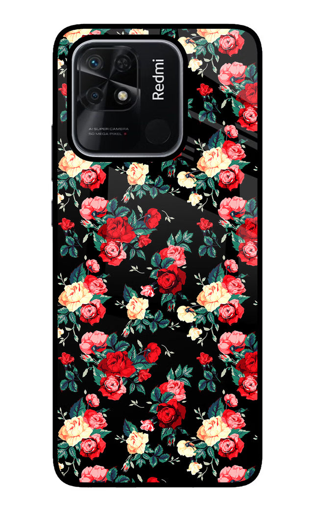 Rose Pattern Redmi 10/10 Power Glass Case Back Cover by Casekaro