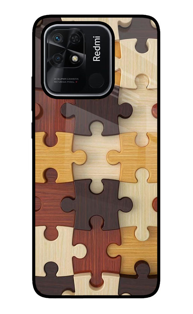 Wooden Puzzle Redmi 10/10 Power Glass Case Back Cover by Casekaro