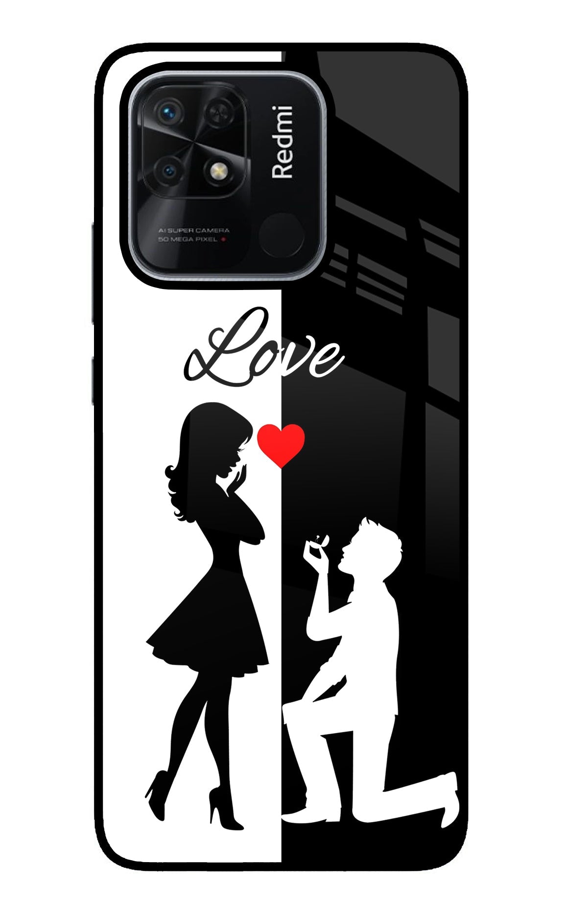 Love Propose Black And White Redmi 10/10 Power Glass Case