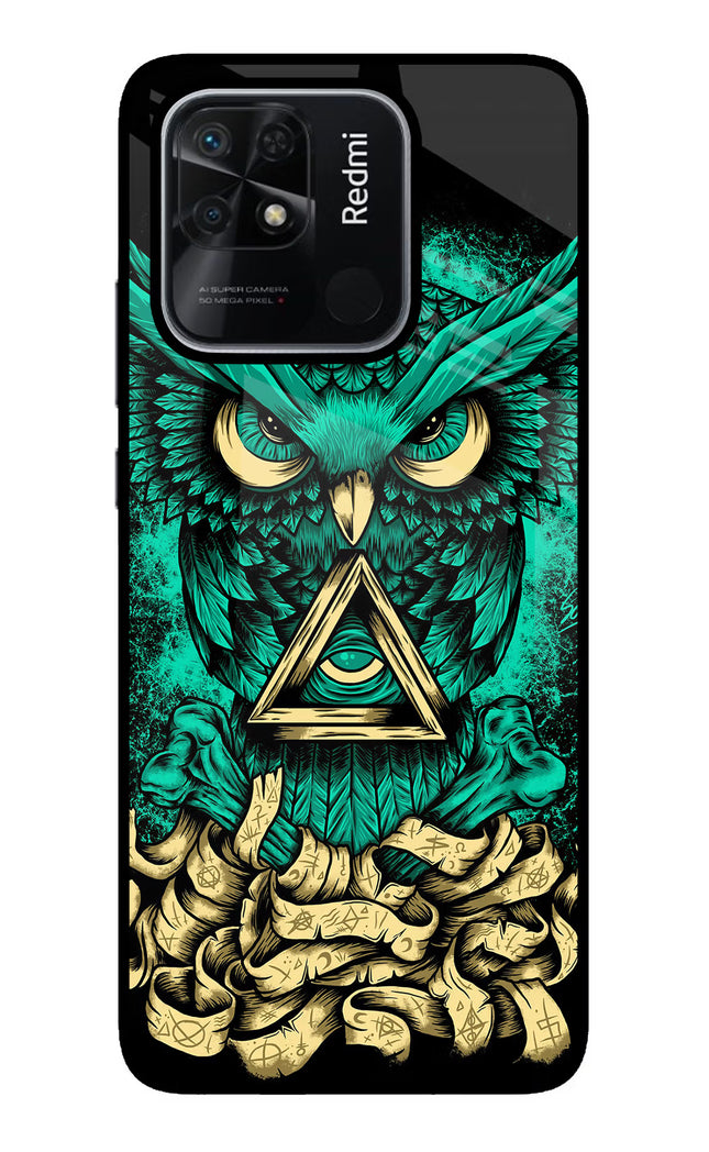 Green Owl Redmi 10/10 Power Glass Case Back Cover by Casekaro