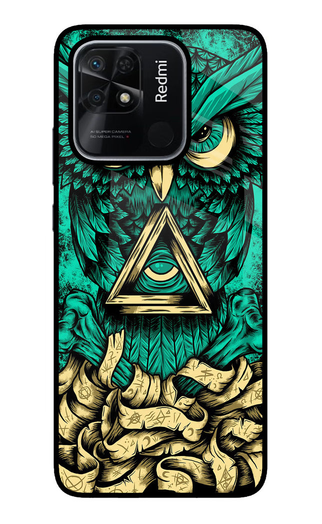 Green Owl Redmi 10/10 Power Glass Case Back Cover by Casekaro