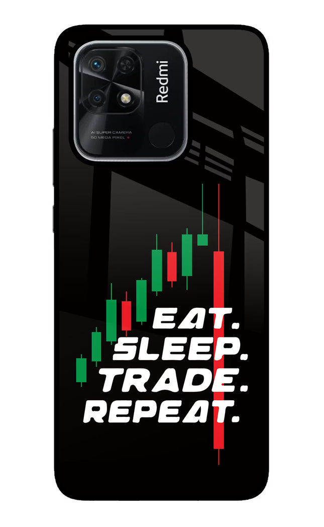 Eat Sleep Trade Repeat Redmi 10/10 Power Glass Case Back Cover by Casekaro