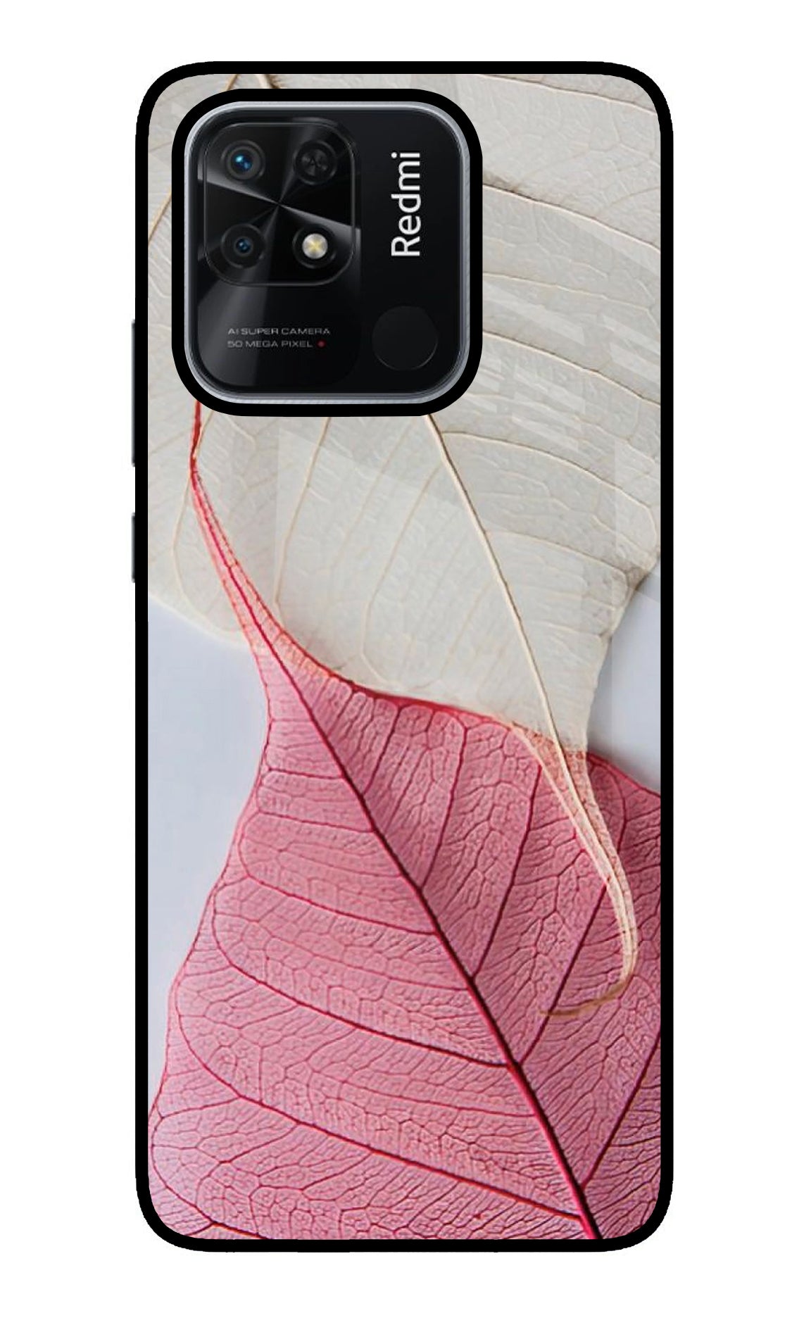 White Pink Leaf Redmi 10/10 Power Back Cover