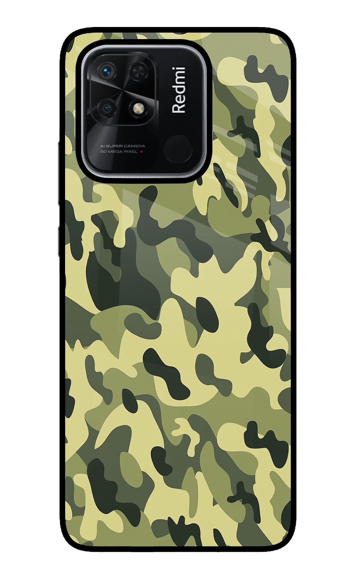 Camouflage Redmi 10/10 Power Glass Case Back Cover by Casekaro