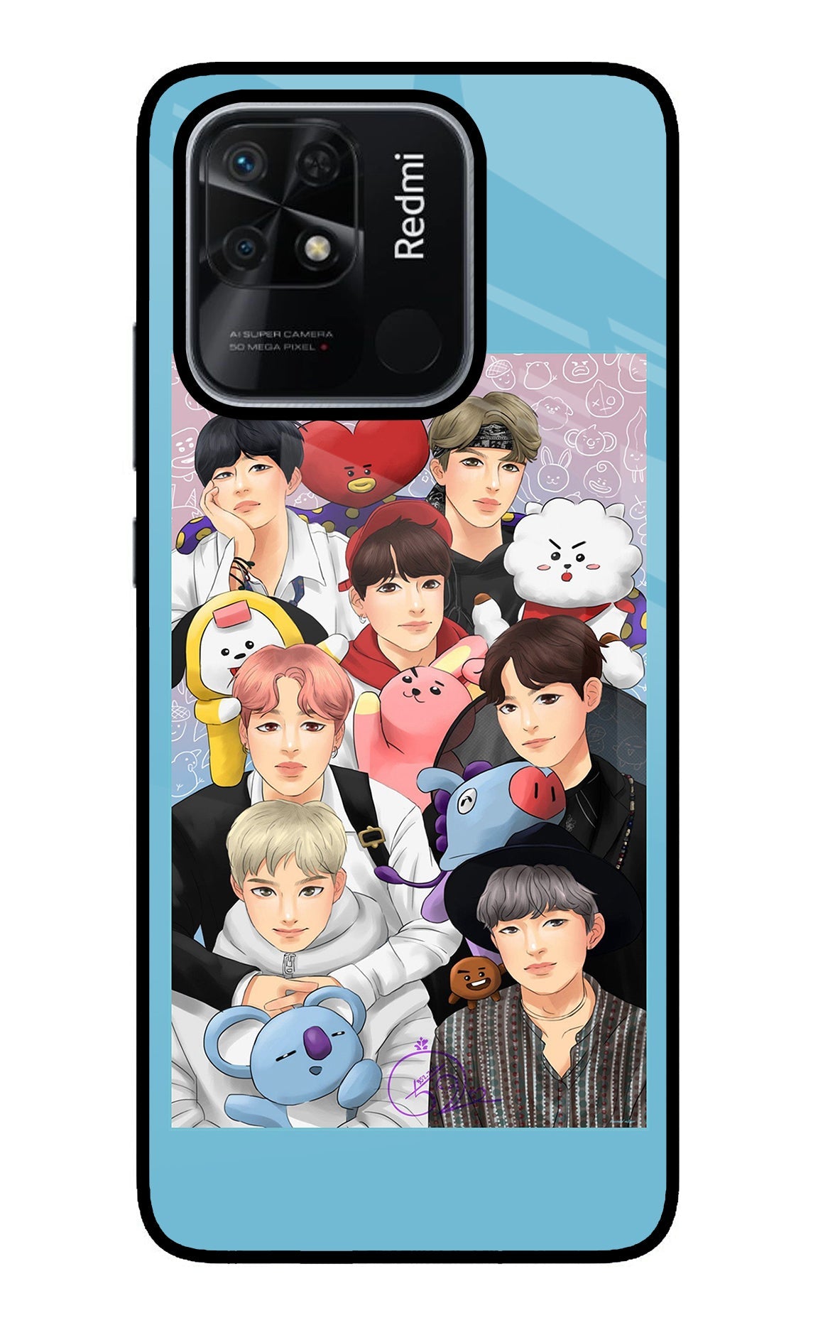 BTS with animals Redmi 10/10 Power Glass Case