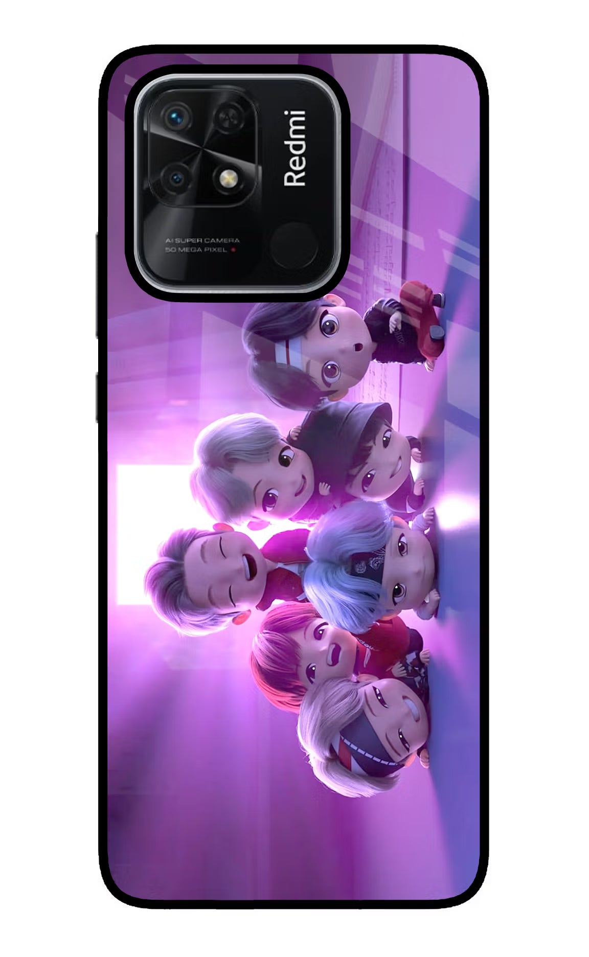 BTS Chibi Redmi 10/10 Power Glass Case Back Cover by Casekaro