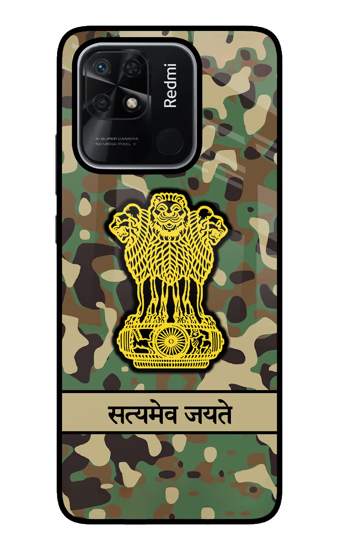 Satyamev Jayate Army Redmi 10/10 Power Glass Case Back Cover by Casekaro