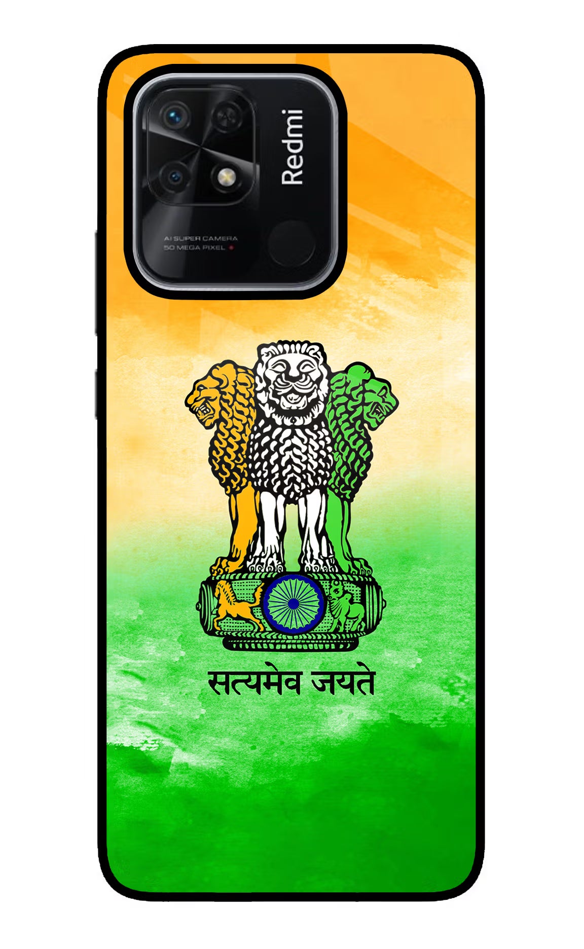 Satyamev Jayate Flag Redmi 10/10 Power Glass Case Back Cover by Casekaro