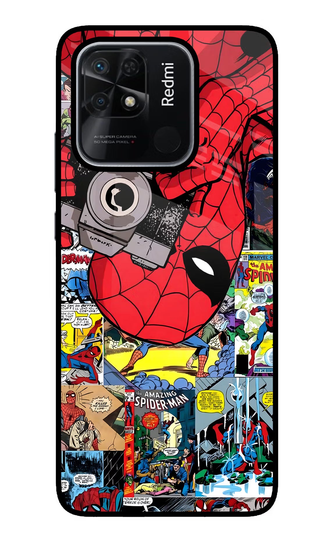 Spider Man Redmi 10/10 Power Glass Case Back Cover by Casekaro