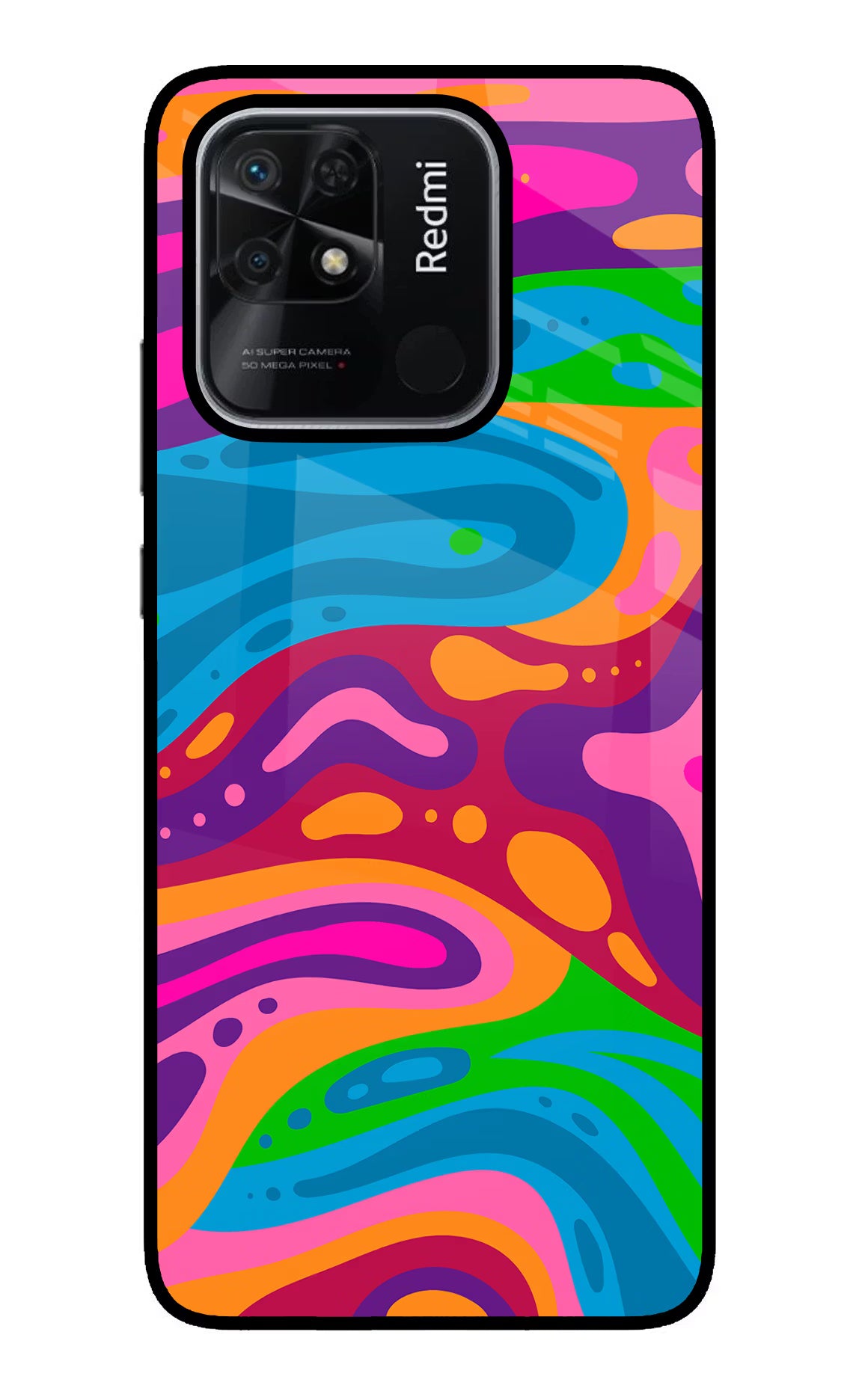 Trippy Pattern Redmi 10/10 Power Glass Case Back Cover by Casekaro