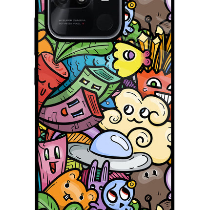 Veggie Doodle Redmi 10/10 Power Glass Case Back Cover by Casekaro