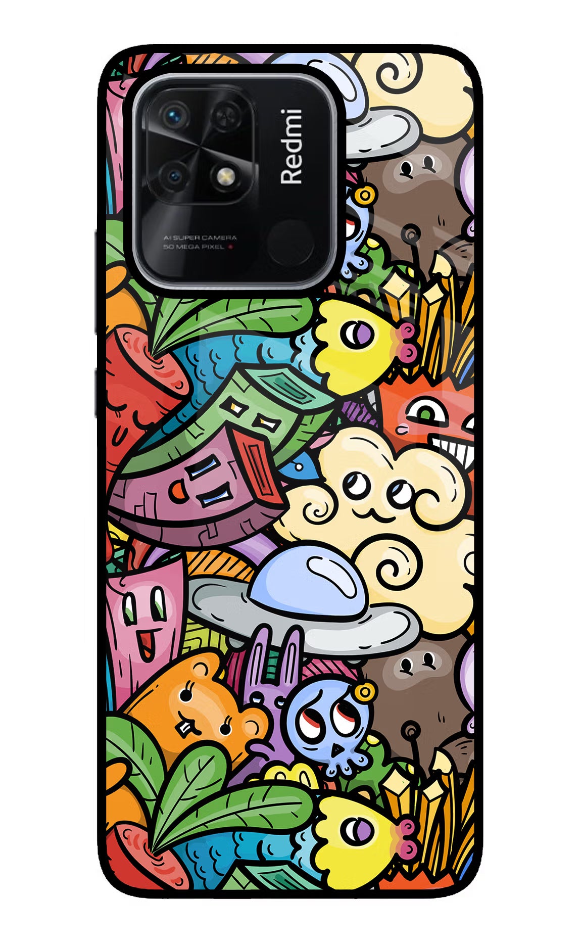 Veggie Doodle Redmi 10/10 Power Glass Case Back Cover by Casekaro
