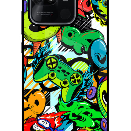 Game Doodle Redmi 10/10 Power Glass Case Back Cover by Casekaro