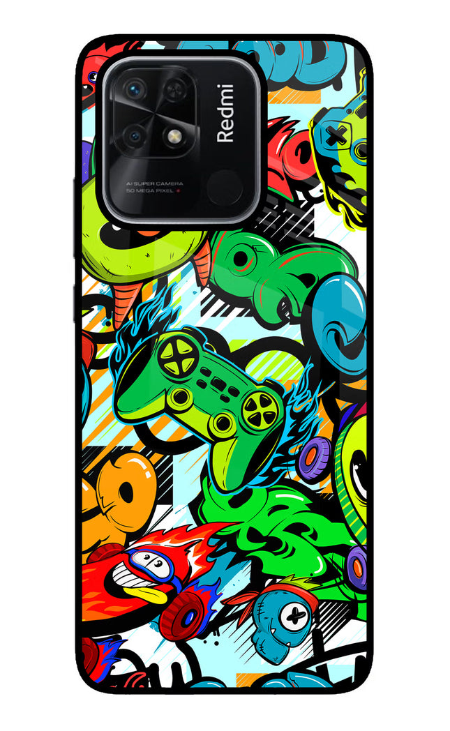 Game Doodle Redmi 10/10 Power Glass Case Back Cover by Casekaro