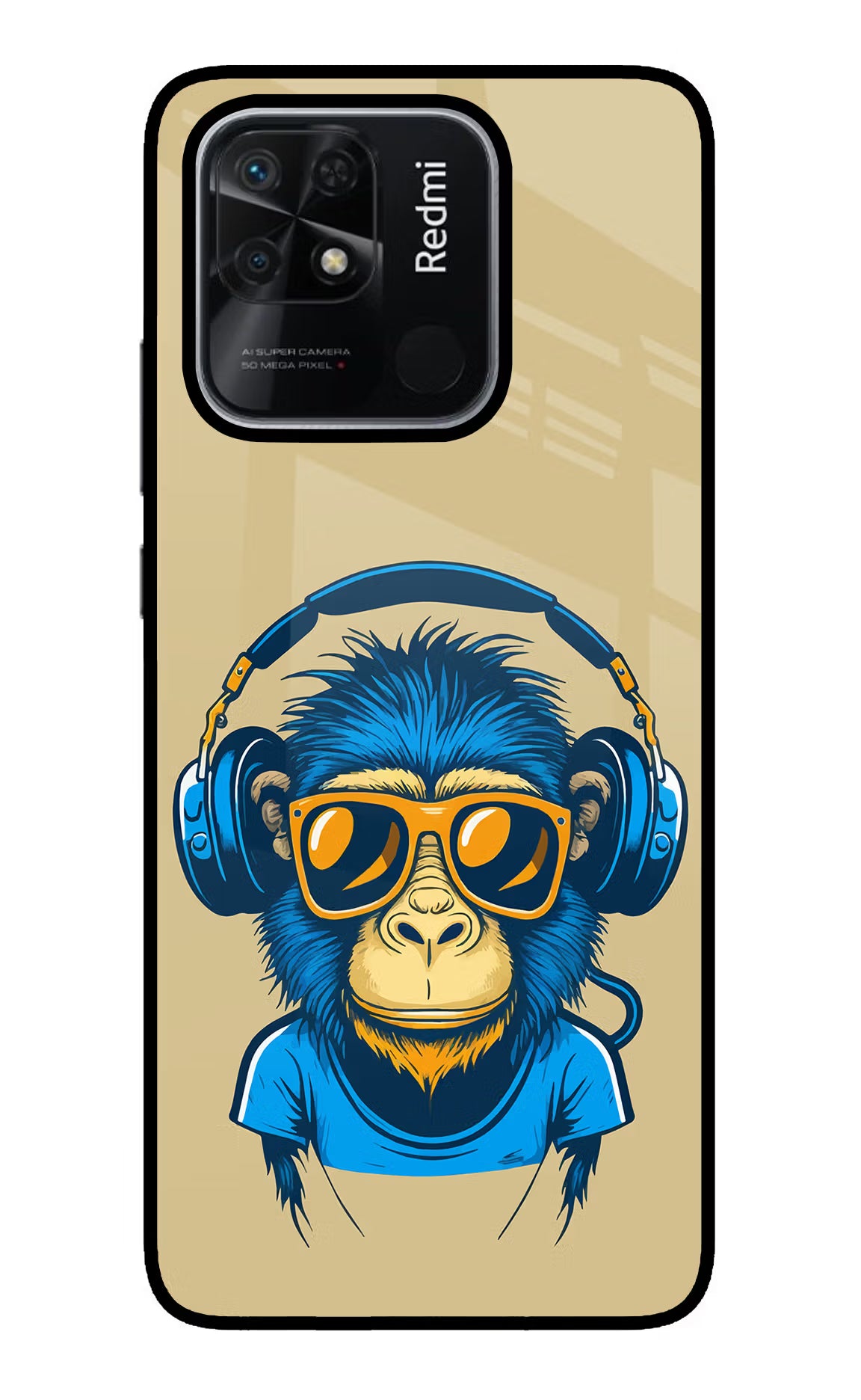 Monkey Headphone Redmi 10/10 Power Glass Case Back Cover by Casekaro