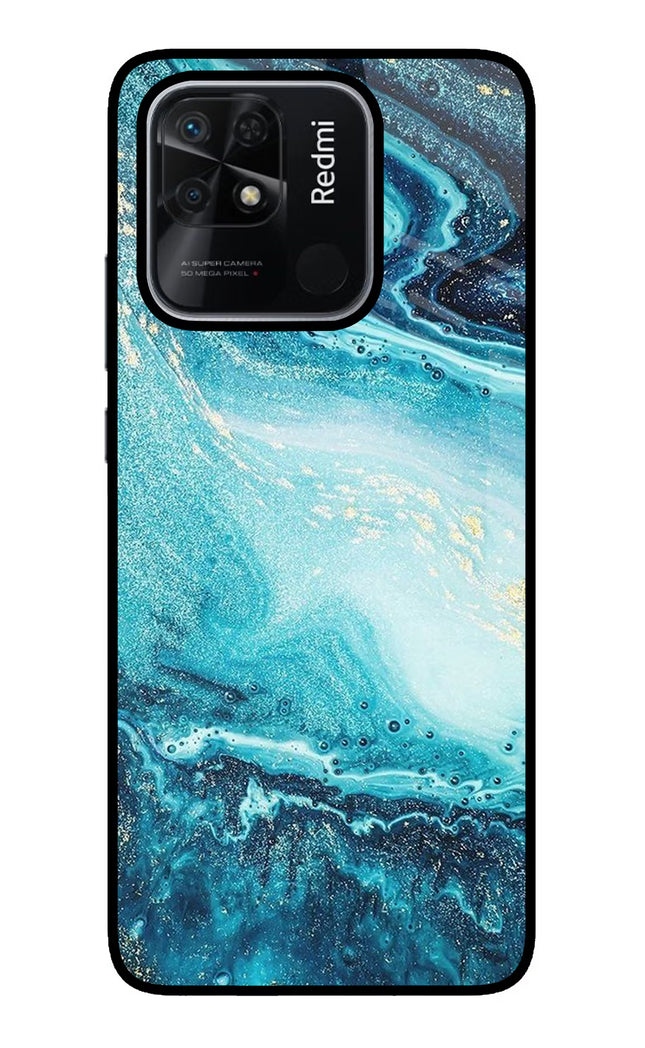 Blue Glitter Marble Redmi 10/10 Power Glass Case Back Cover by Casekaro
