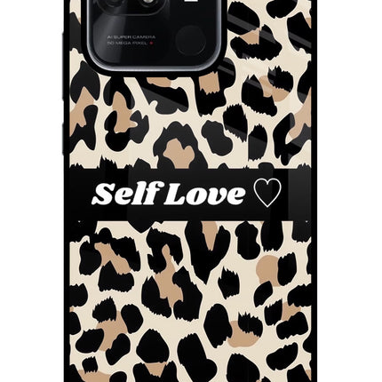 Leopard Print Self Love Redmi 10/10 Power Glass Case Back Cover by Casekaro