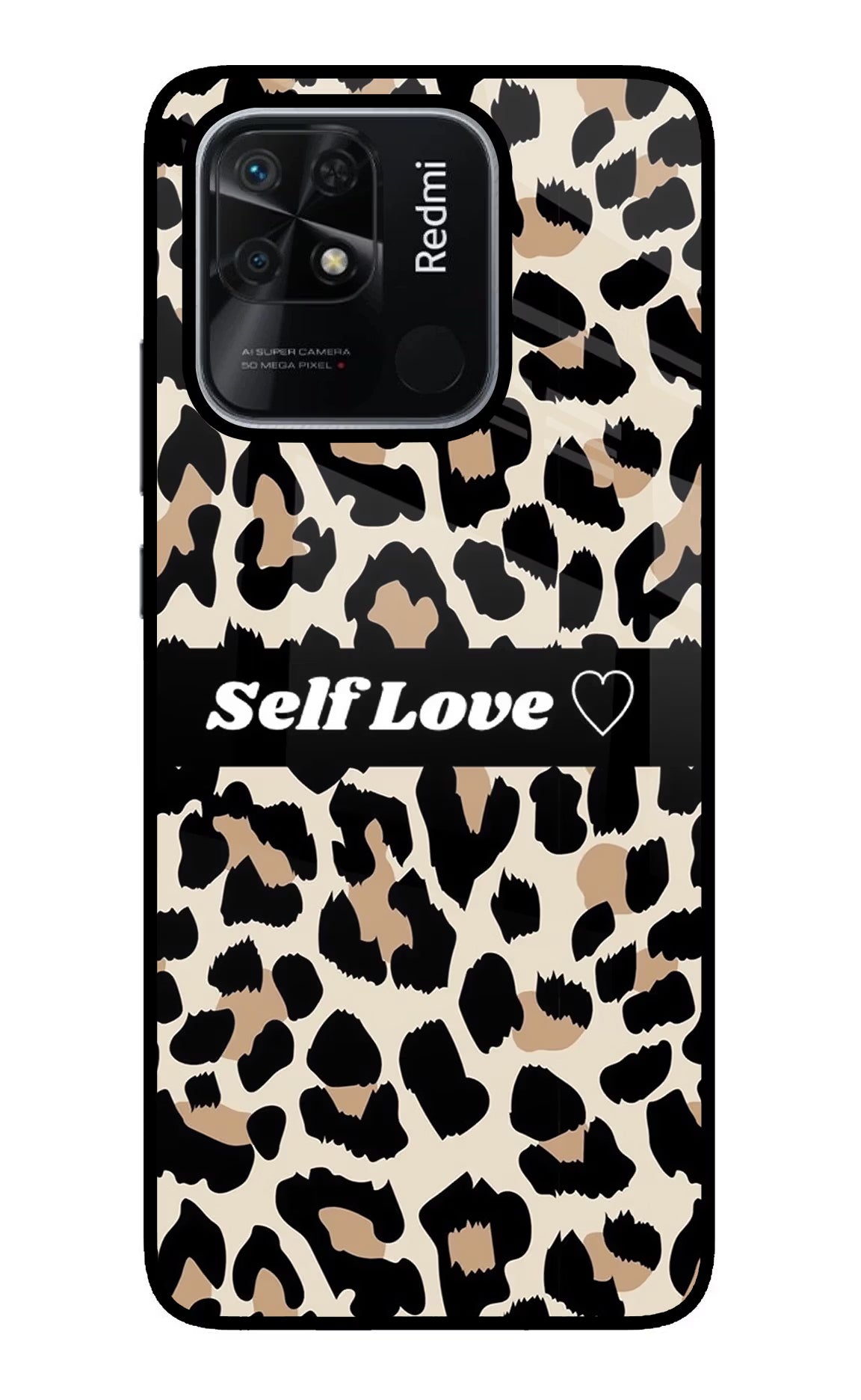 Leopard Print Self Love Redmi 10/10 Power Glass Case Back Cover by Casekaro