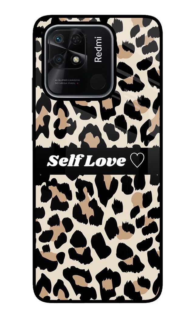 Leopard Print Self Love Redmi 10/10 Power Glass Case Back Cover by Casekaro