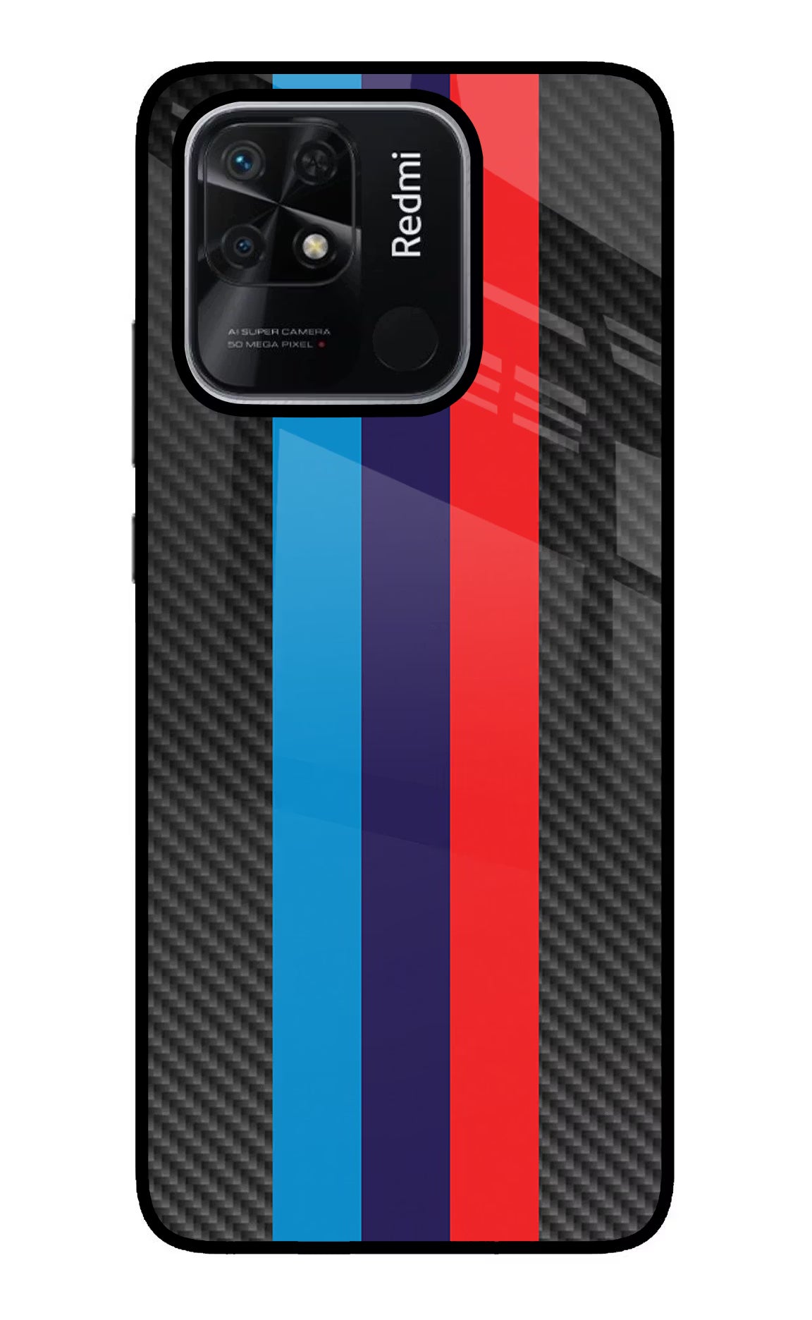 BMW Stripes Pattern Redmi 10/10 Power Glass Case Back Cover by Casekaro