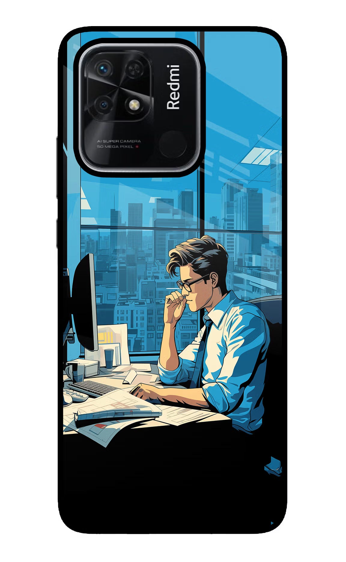 Focused Hustler (AI Generated) Redmi 10/10 Power Glass Case