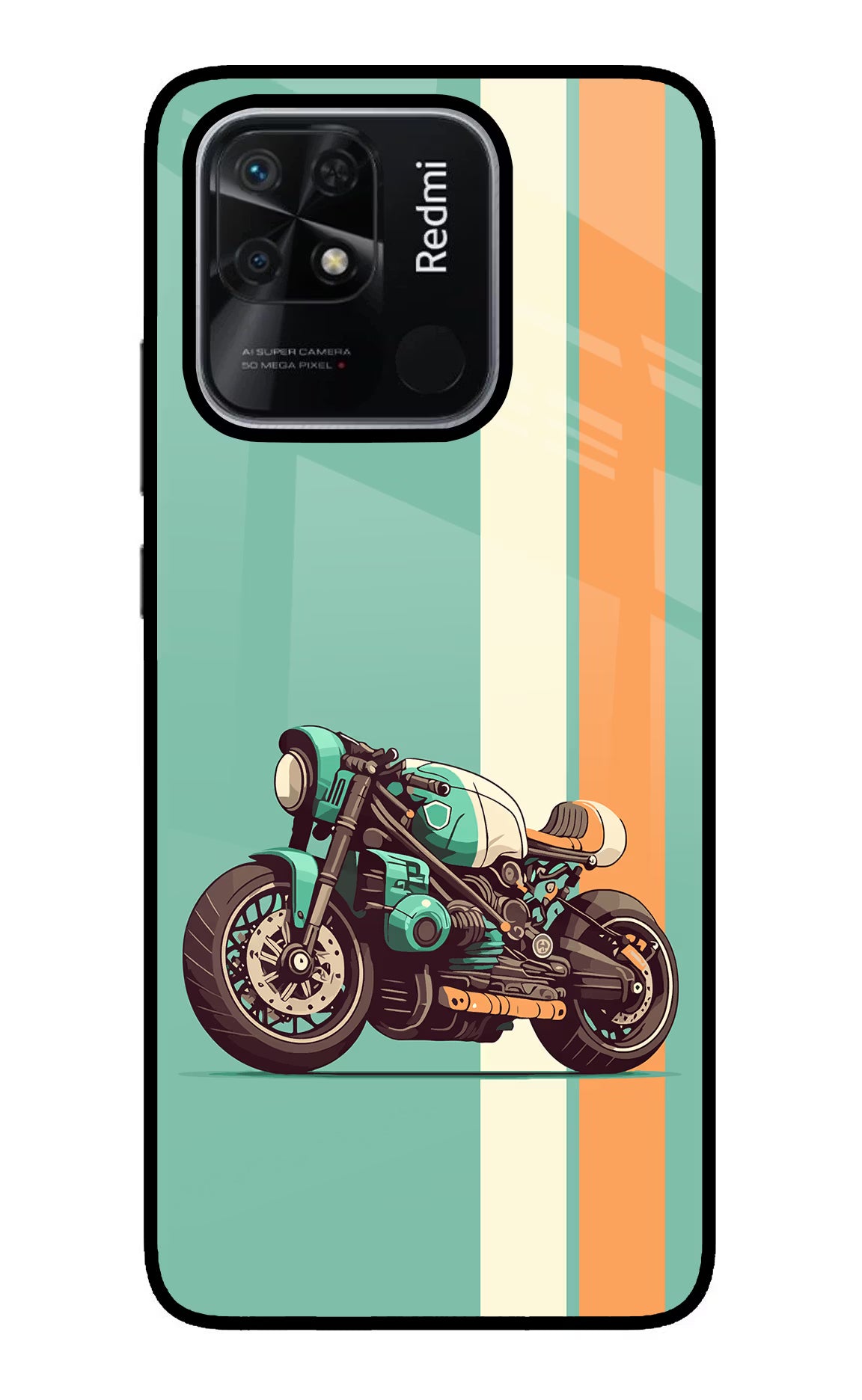 Striped Moto Drift Redmi 10/10 Power Glass Case Back Cover by Casekaro