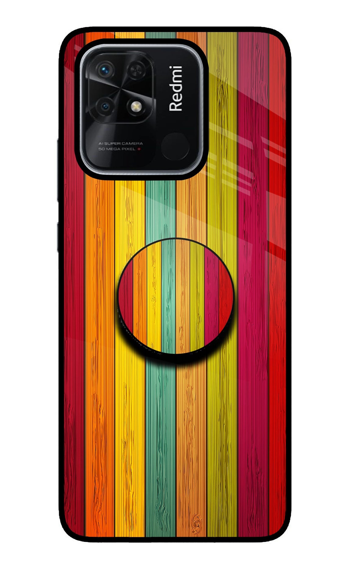 Multicolor Wooden Redmi 10/10 Power Glass Case