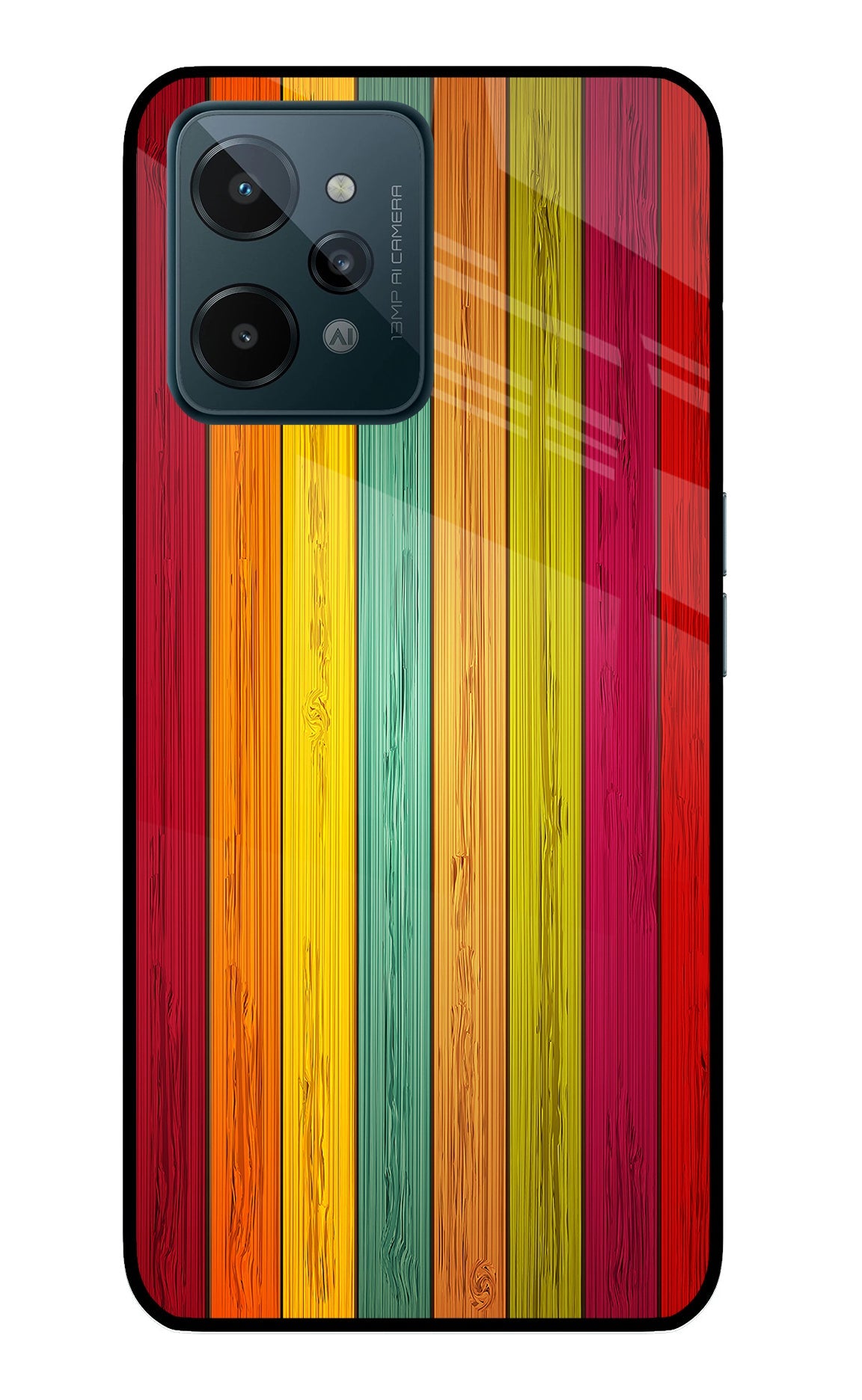 Multicolor Wooden Realme C31 Glass Case