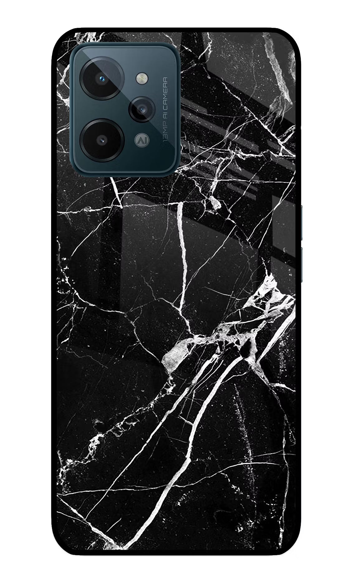 Black Marble Pattern Realme C31 Glass Case Back Cover by Casekaro