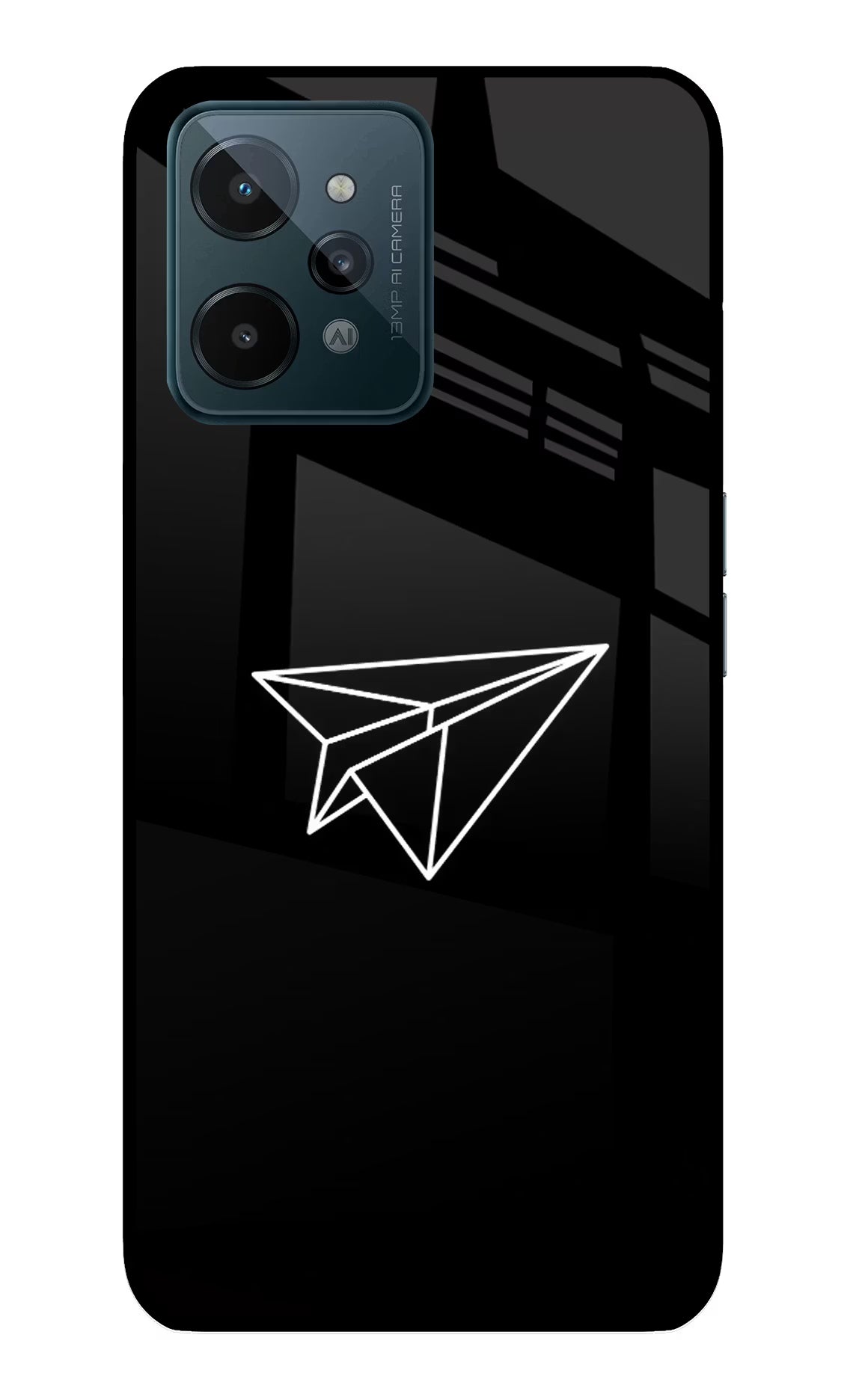 Paper Plane White Realme C31 Glass Case Back Cover by Casekaro