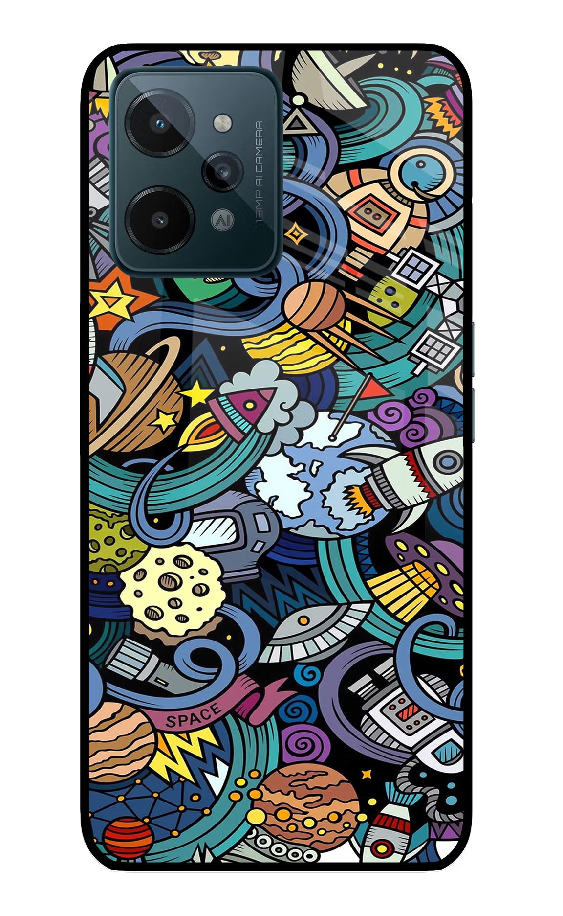 Space Abstract Realme C31 Glass Case Back Cover by Casekaro