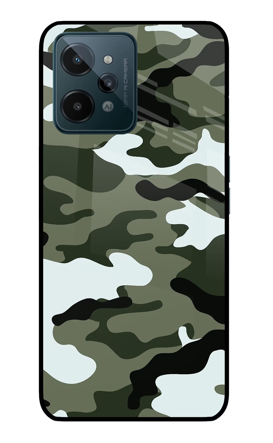 Camouflage Realme C31 Glass Case Back Cover by Casekaro