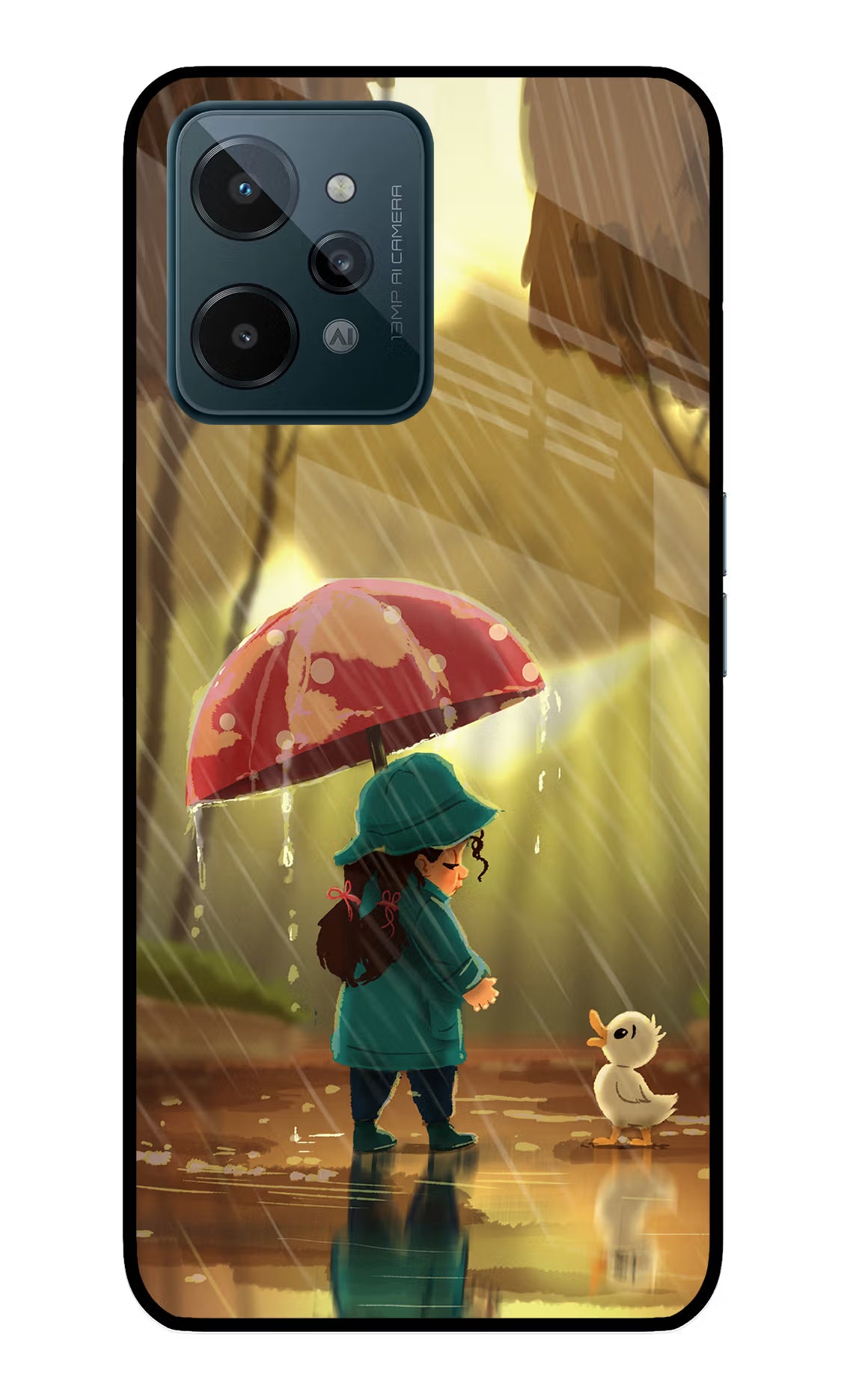 Rainy Day Realme C31 Glass Case Back Cover by Casekaro