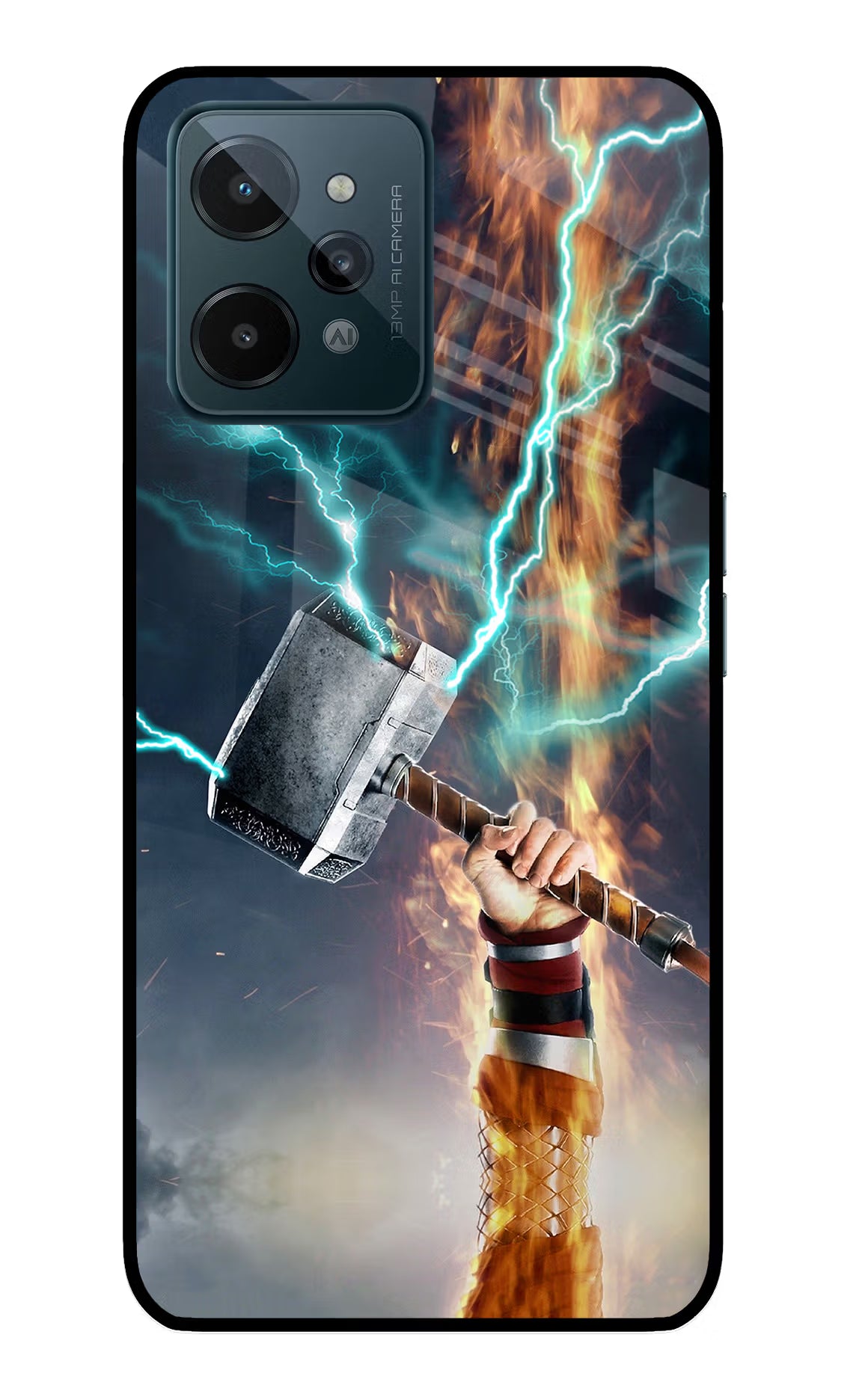 Thor Hammer Mjolnir Realme C31 Glass Case Back Cover by Casekaro