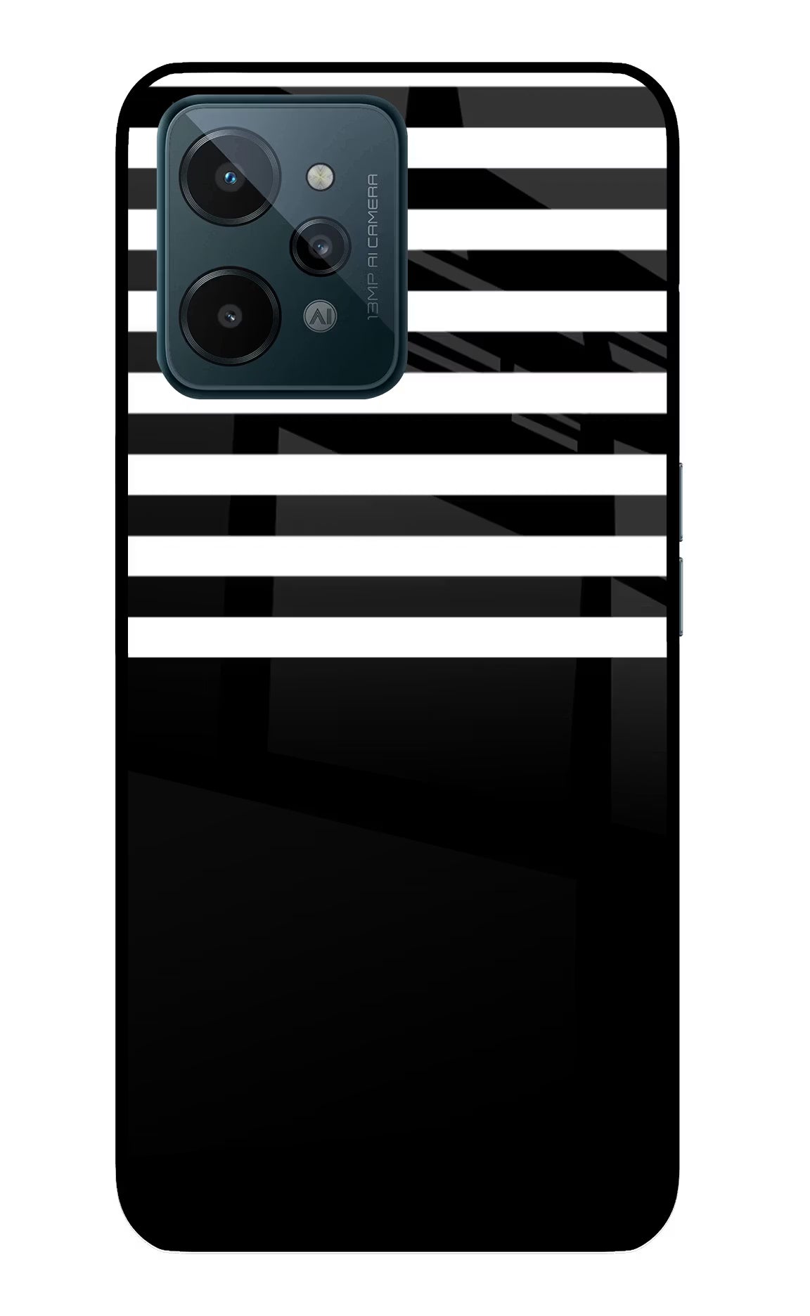 Black and White Print Realme C31 Glass Case Back Cover by Casekaro