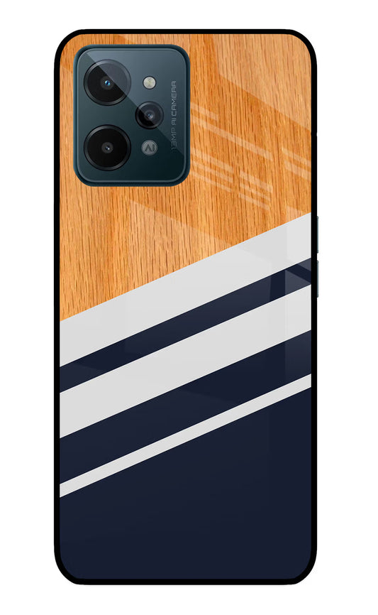 Blue and white wooden Realme C31 Glass Case